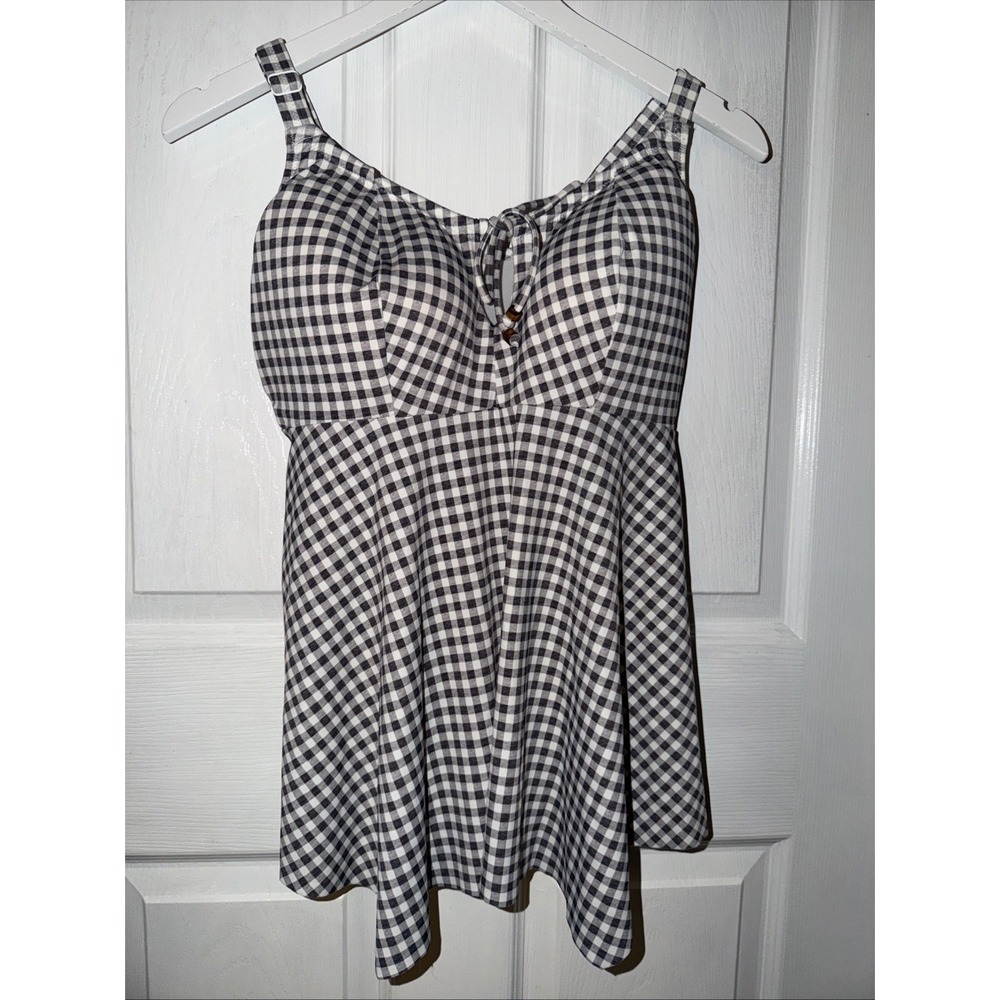 Elomi Pebble Cove Gingham Tankini Top Black White ES800361GYL Size 14 US
